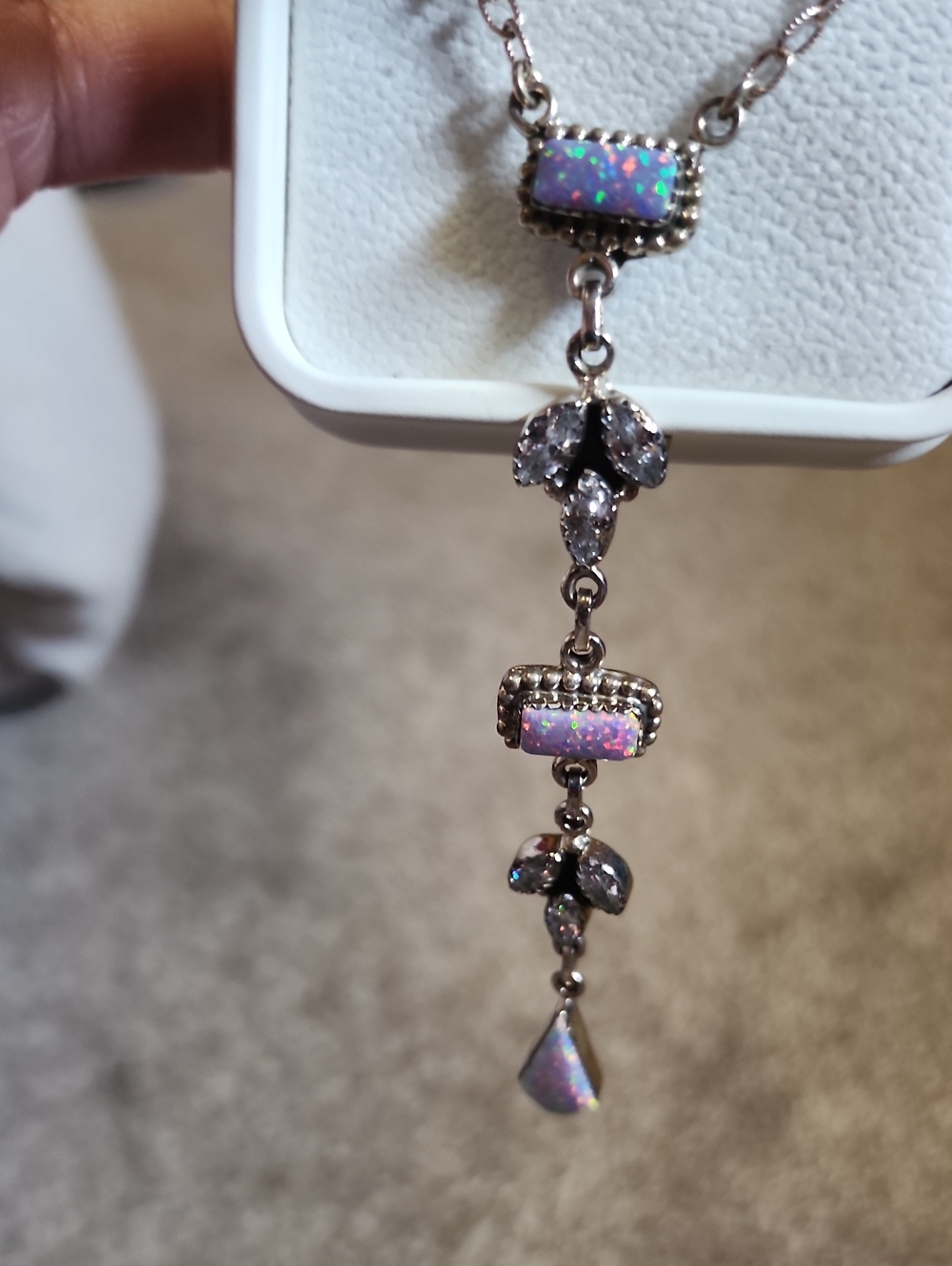 Authentic Opal Drop Y Necklace in Authentic Sterling Silver